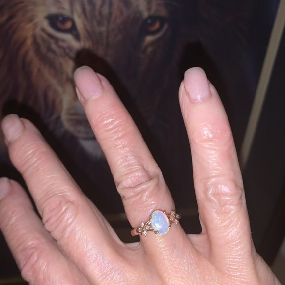 Solitaire Oval Opal Criss Cross Ring with Diamonds - Picture 16 of 16